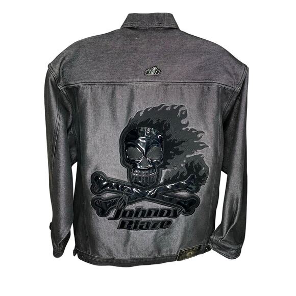 Johnny Blaze Method Man Jean Jacket Flame Skull Black Size XL Vintage Y2K - Picture 3 of 16